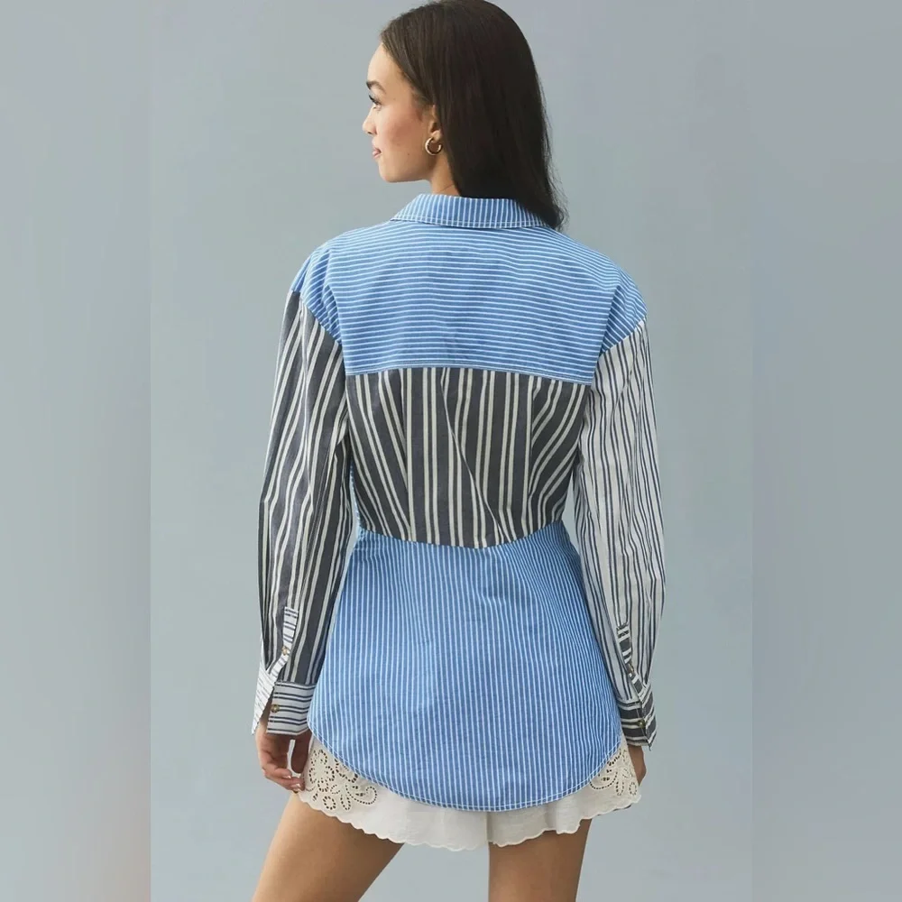 Anthropologie Pilcro Reworked Mixed Stripe Buttondown Shirt - Picture 2 of 7